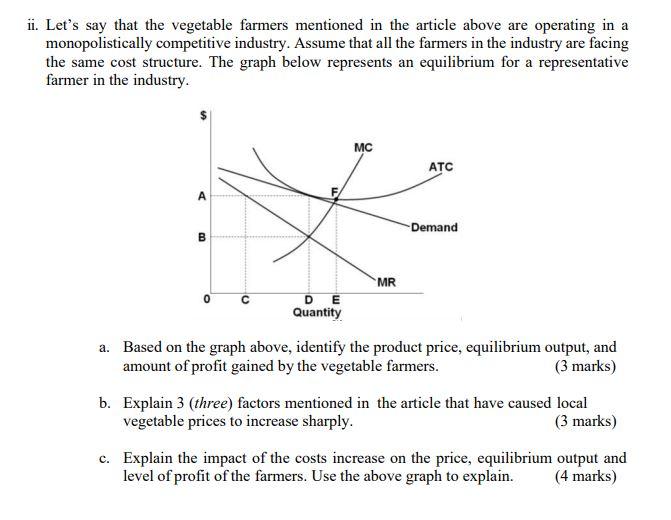 Solved ii. Let's say that the vegetable farmers mentioned in | Chegg.com