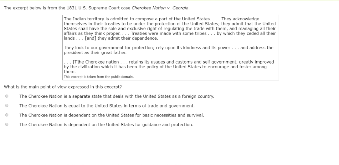 Solved The Excerpt Below Is From The 1831 U.S. Supreme Court | Chegg.com