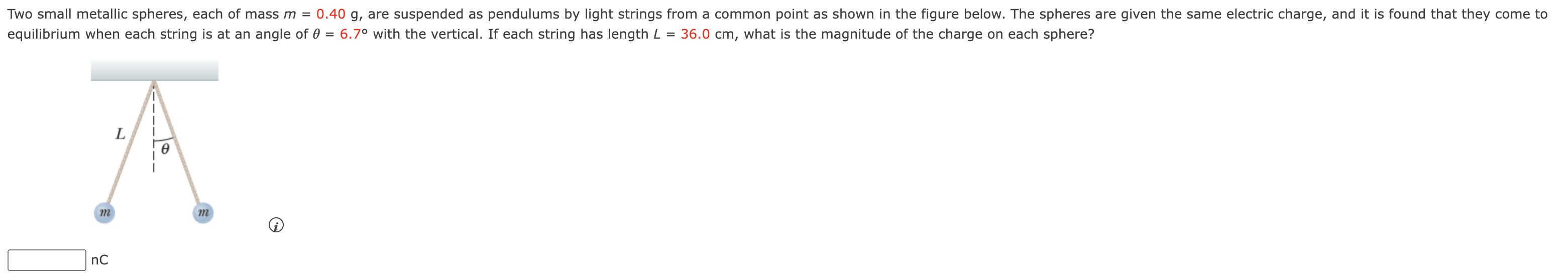 Solved Two small metallic spheres, each of mass m = 0.40 g,