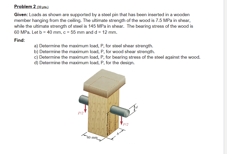 Solved Problem 2 (30 pts.) Given: Loads as shown are | Chegg.com