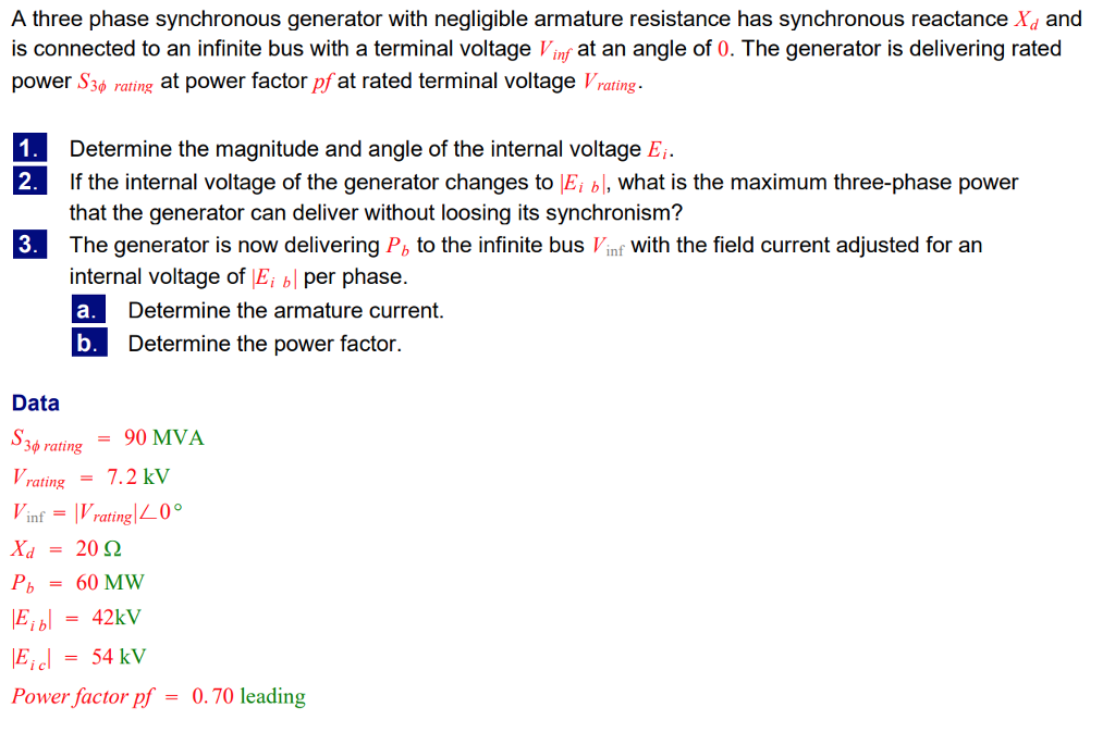 Solved A three phase synchronous generator with negligible | Chegg.com