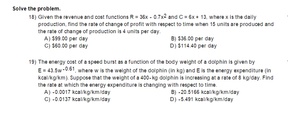 Solved Solve The Problem. 18) Given The Revenue And Cost | Chegg.com