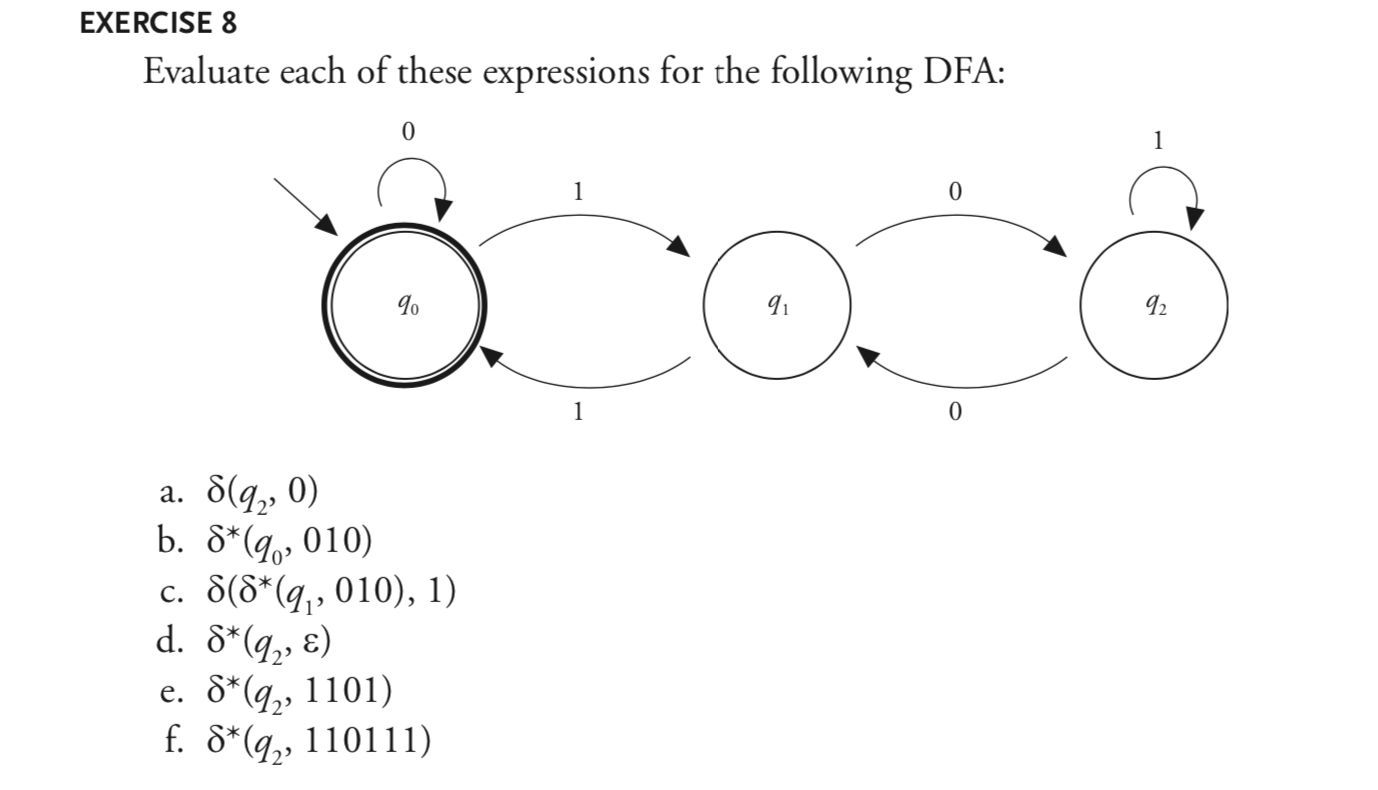 Solved Exercise 8 Evaluate Expressions Following Dfa C Gu 8 9 B S 9 010 C 8 8 Q 010 1 D 8 Q E Q