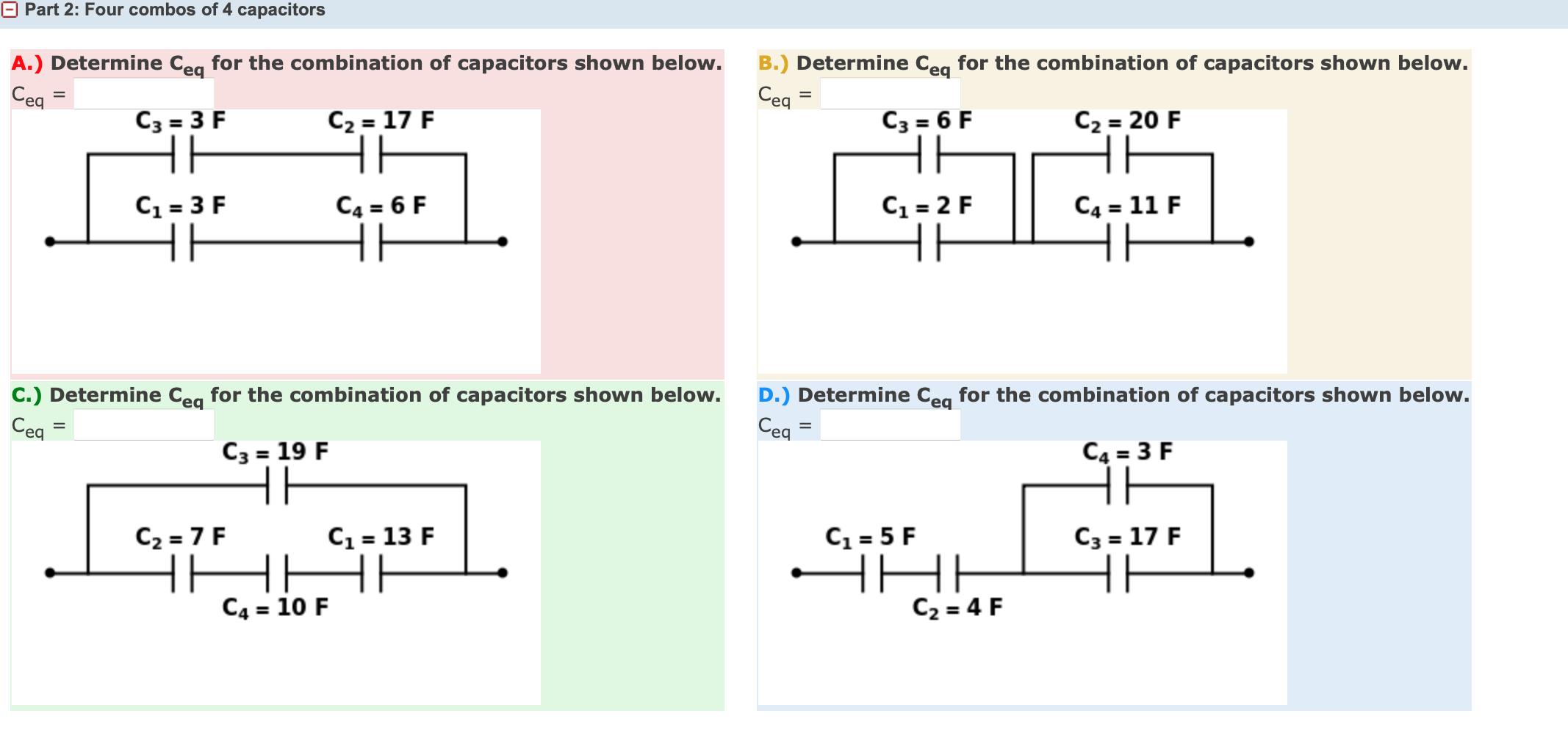 Solved A.) Determine Ceq for the combination of capacitors | Chegg.com