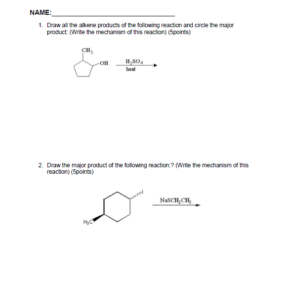 Solved NAME: Draw all the alkene products of the following | Chegg.com