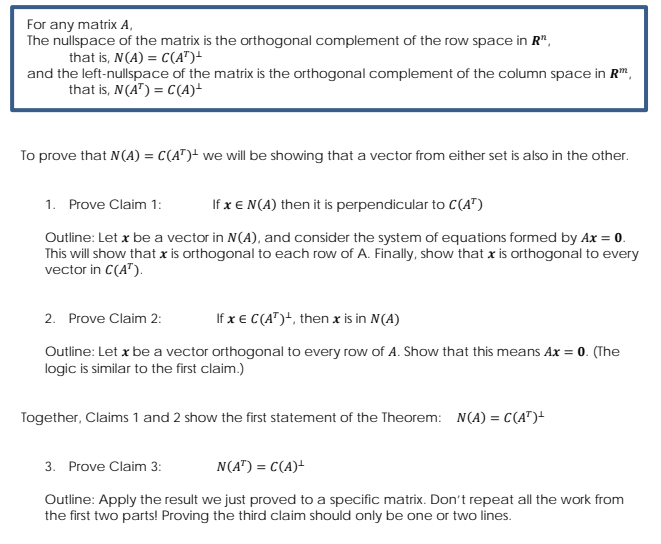 Solved For any matrix A The nullspace of the matrix is the Chegg