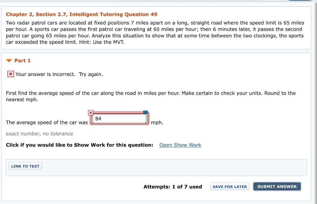 solved speeding violation classwork (work with a... Solved Chapter 2, Section 2.7,Intelligent Tutoring Question | Chegg.com