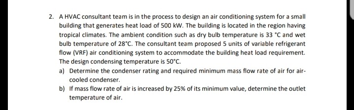 Solved A HVAC consultant team is in the process to design an | Chegg.com