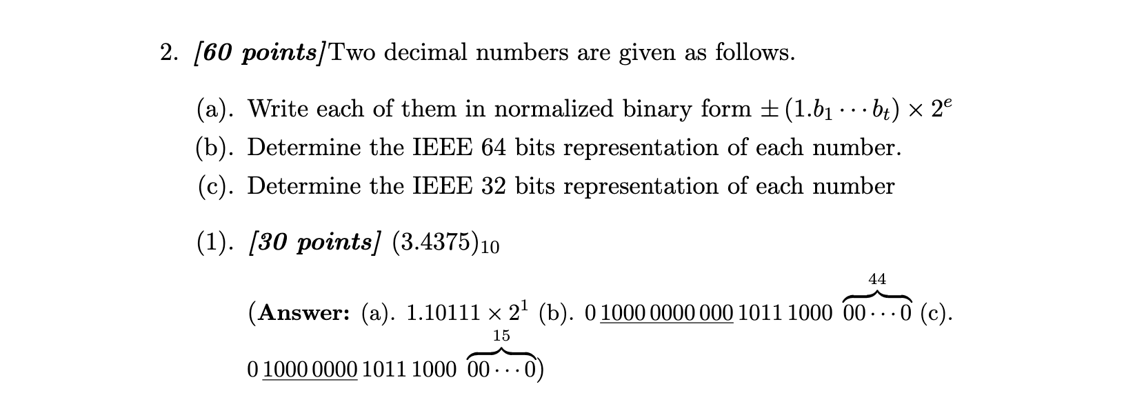 Solved 2. [60 points]Two decimal numbers are given as | Chegg.com