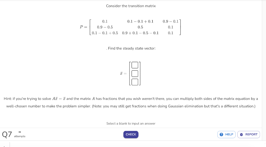 Solved Consider the transition matrix | Chegg.com