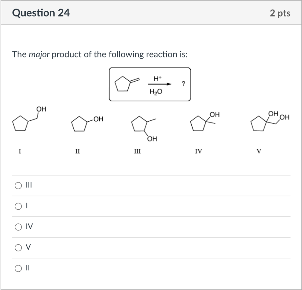 Solved Question 23 2 pts The major product of the following | Chegg.com