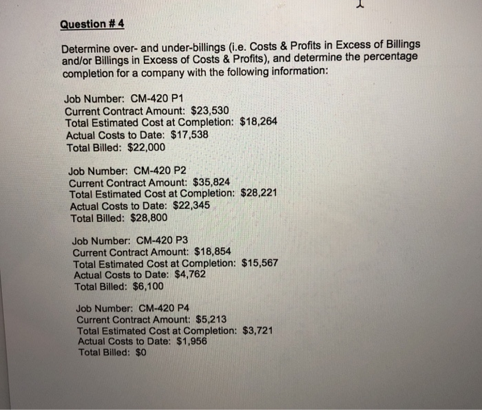 Solved Question 4 Determine over and underbillings (i.e.