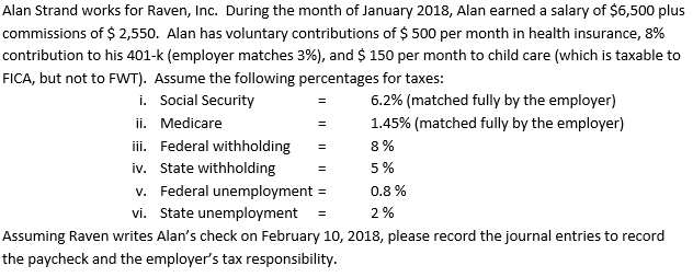 Solved Alan Strand works for Raven, Inc. During the month of | Chegg.com