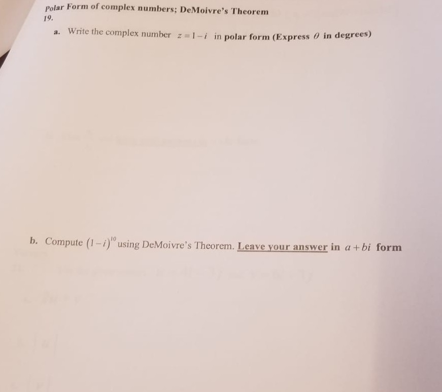 Solved 14 A Polar Form Of Complex Numbars Demoivre S Th Chegg Com