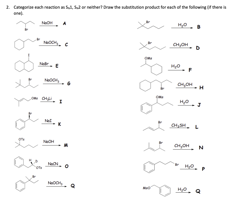 Solved 2. Categorize each reaction as Sn1, Sn2 or neither? | Chegg.com