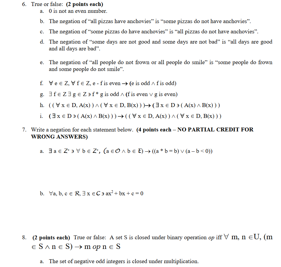 Solved 6 True Or False 2 Points Each A O Is Not An E Chegg Com