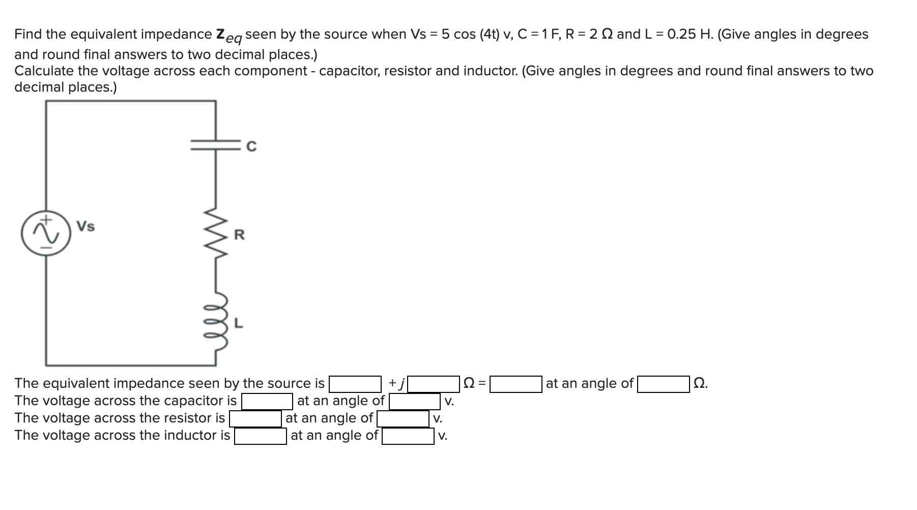 Solved Find The Equivalent Impedance Zeq Seen By The Sour Chegg Com