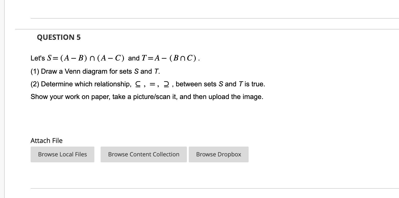 Solved Let's S=(A−B)∩(A−C) And T=A−(B∩C). (1) Draw A Venn | Chegg.com