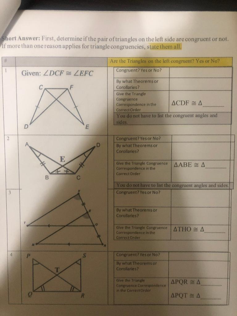 Solved Short Answer: First, determine if the pair | Chegg.com