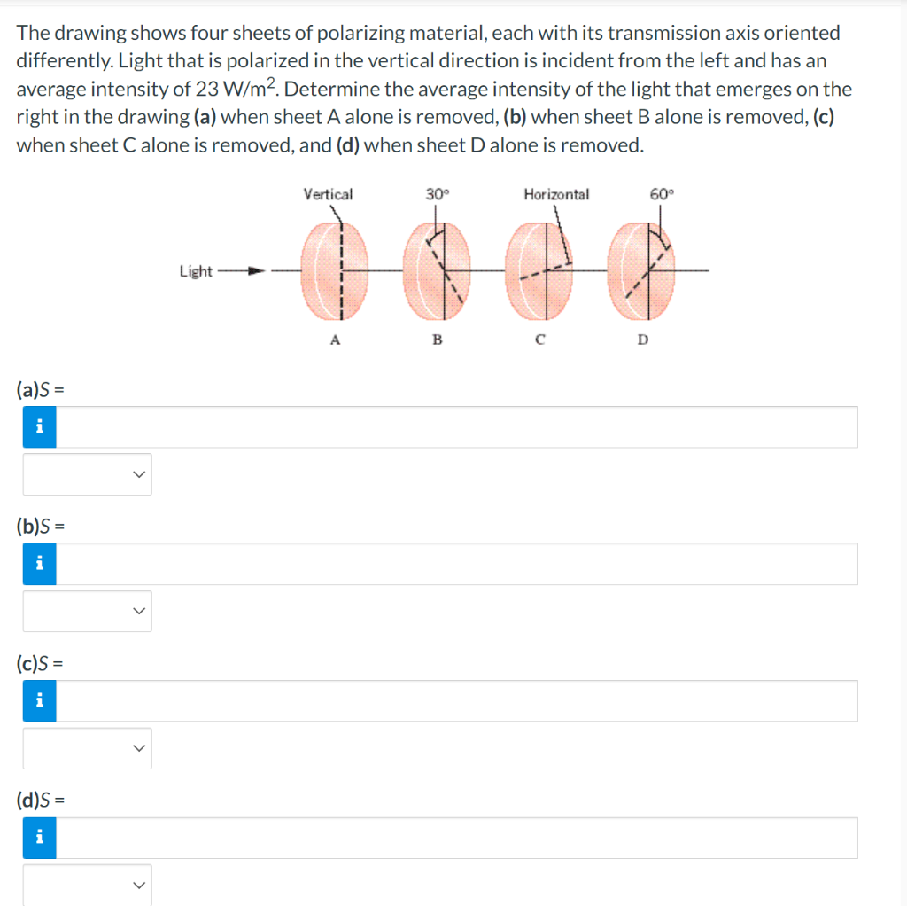 Solved The drawing shows four sheets of polarizing material,