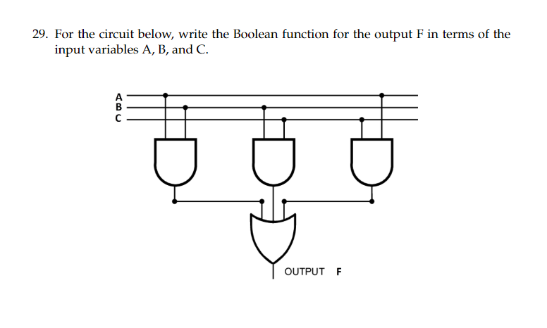 Solved 29. For the circuit below, write the Boolean function | Chegg.com