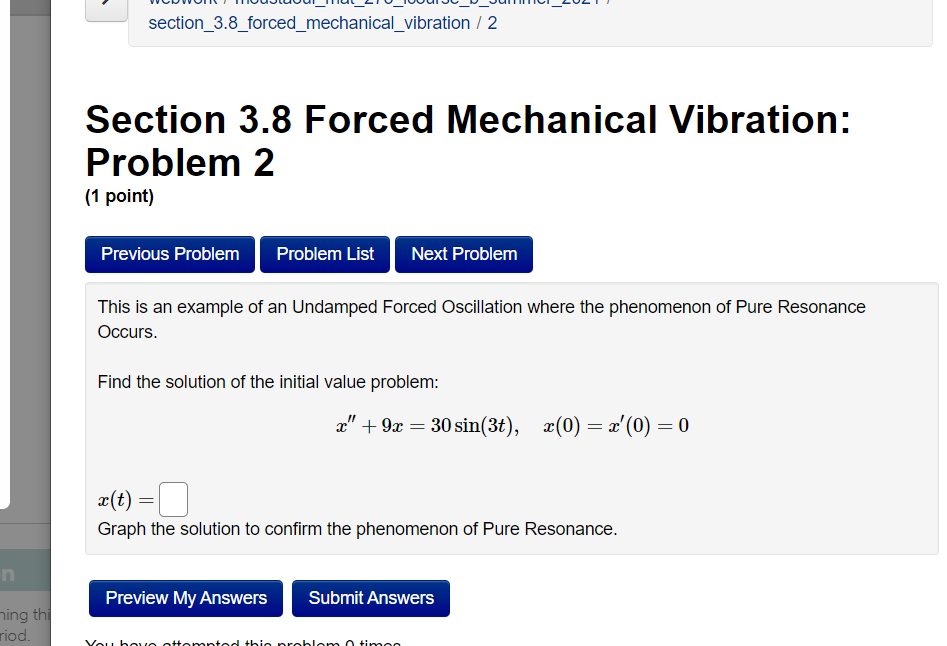 Solved Section_3.8_forced_mechanical_vibration / 2 Section | Chegg.com