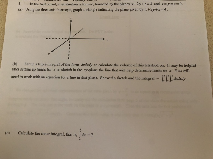 Solved 1. In the first octant, a tetrahedron is formed, | Chegg.com