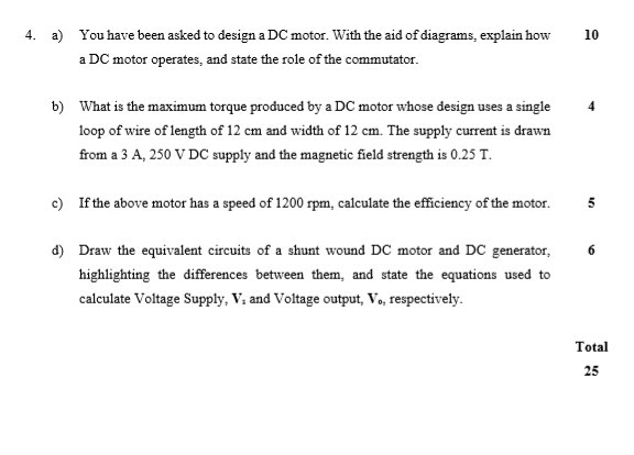 Solved 4. a) You have been asked to design a DC motor. With | Chegg.com