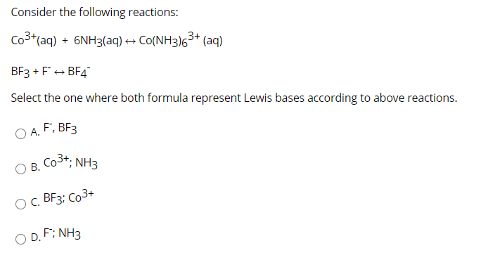 Solved Consider the following reactions: Co3+(aq) + 6NH3(aq) | Chegg.com