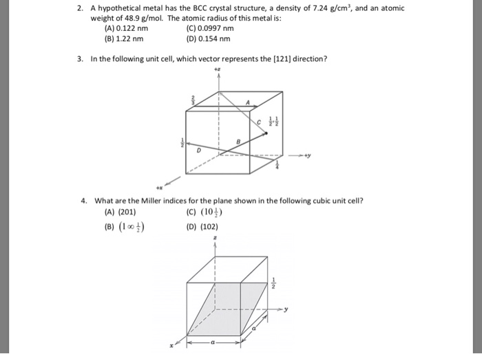 Solved 2. A hypothetical metal has the BCC crystal | Chegg.com