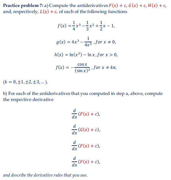 Practice Problem 7 A Compute The Antiderivatives Chegg Com