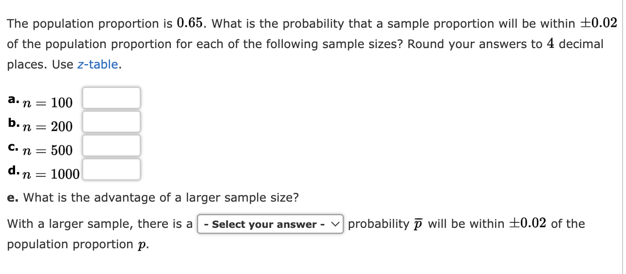 Solved The population proportion is 0.65 . What is the | Chegg.com