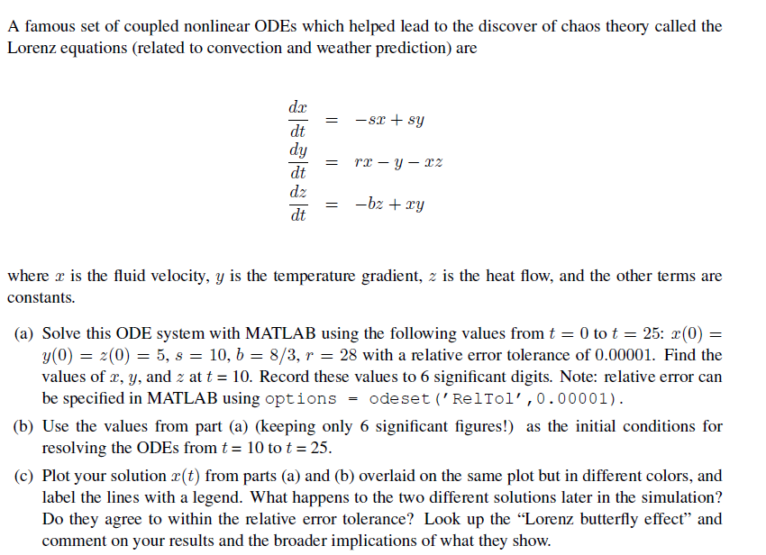 Solved A famous set of coupled nonlinear ODEs which helped | Chegg.com