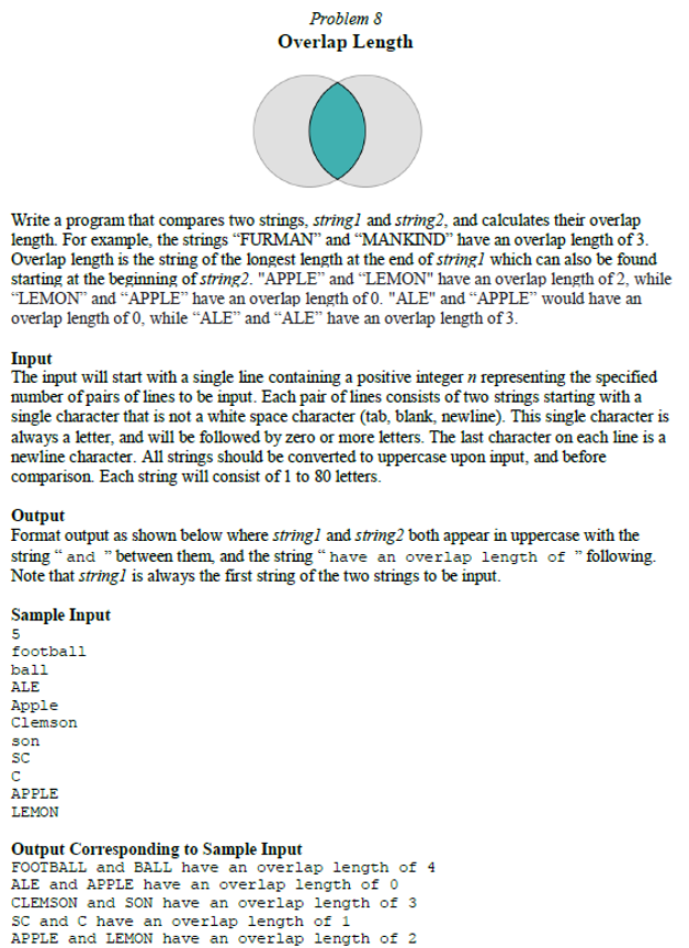 Solved Problem 8 Overlap Length Write a program that | Chegg.com