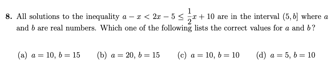 Solved 8. All solutions to the inequality a−x