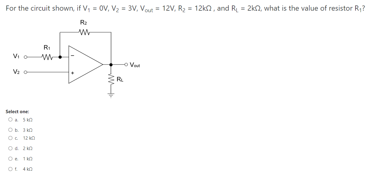 Solved For the circuit shown, if V1=−5 V, V2=0 V, Vout =20 | Chegg.com