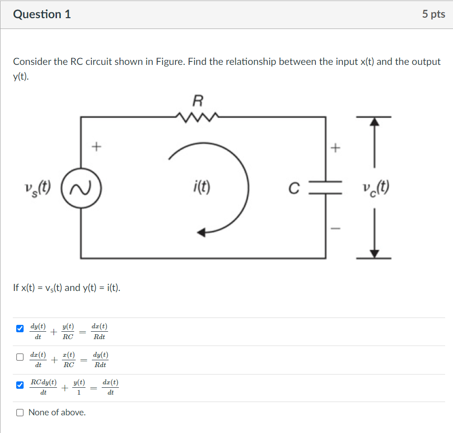 Solved Question 1 5 pts Consider the RC circuit shown in | Chegg.com