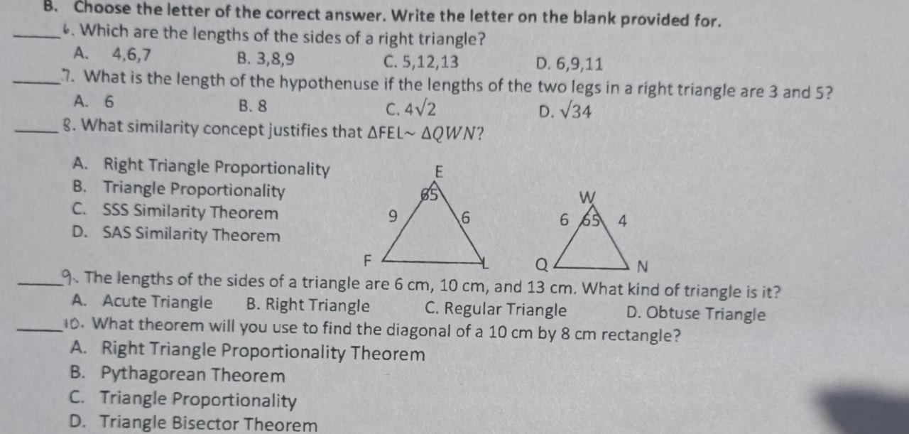 Solved B. Choose The Letter Of The Correct Answer. Write The | Chegg.com