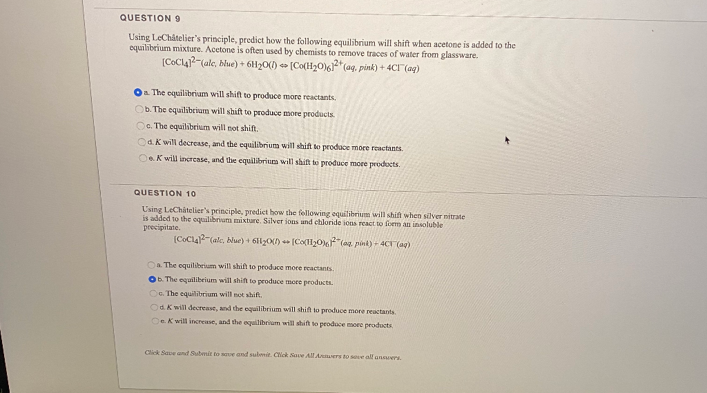 Solved QUESTION 9 Using LeCh telier s Principle Predict How Chegg