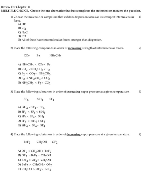 Solved Review For Chapter 11 MULTIPLE CHOICE. Choose the one | Chegg.com