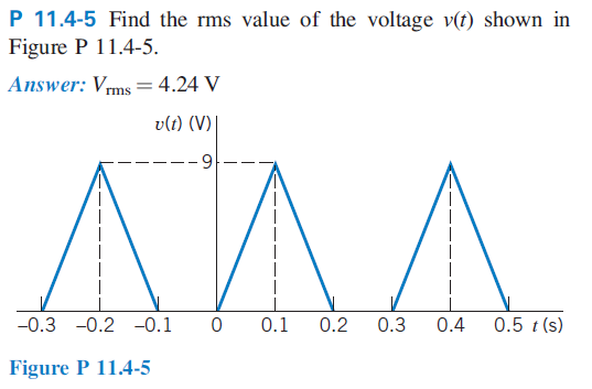 Solved P 11.4-5 Find the rms value of the voltage v(t) shown | Chegg.com