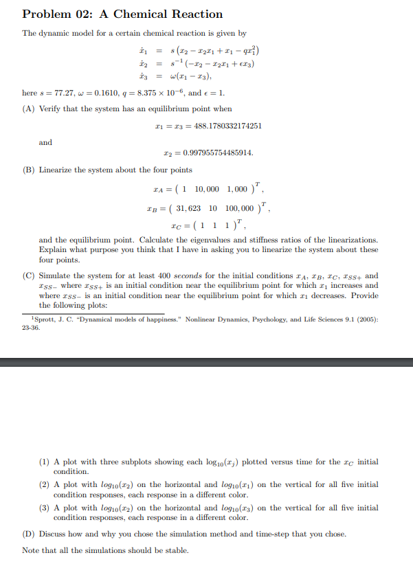 S g Problem 02: A Chemical Reaction The dynamic model | Chegg.com