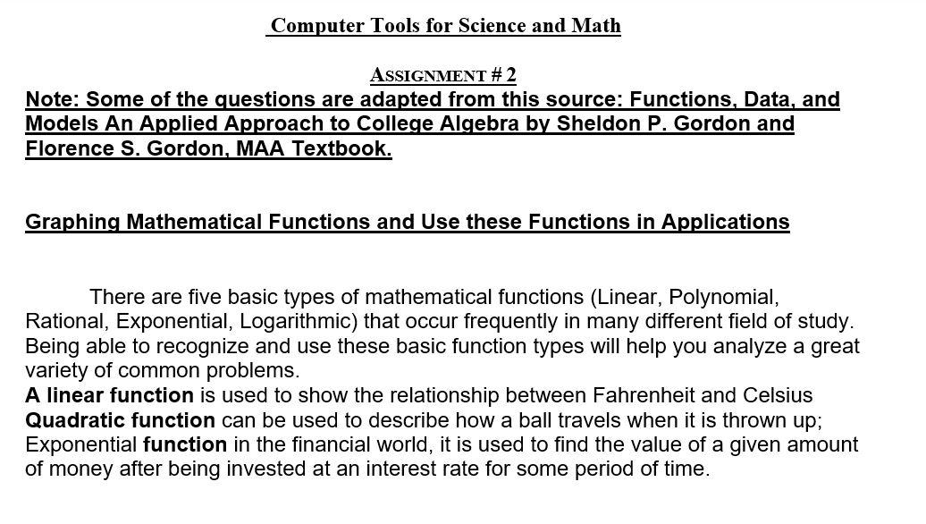 Solved Computer Tools for Science and Math ASSIGNMENT #2 | Chegg.com