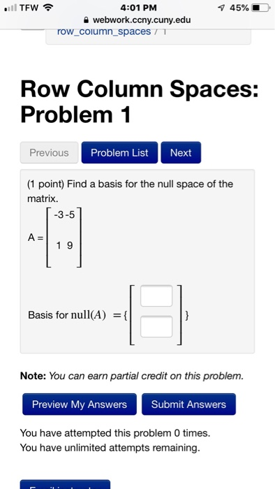 Solved 4:01 PM webwork.ccny.cuny.edu spaces row-column Row | Chegg.com