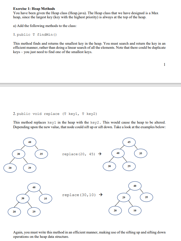 Exercise 1: Heap Methods You have been given the Heap | Chegg.com