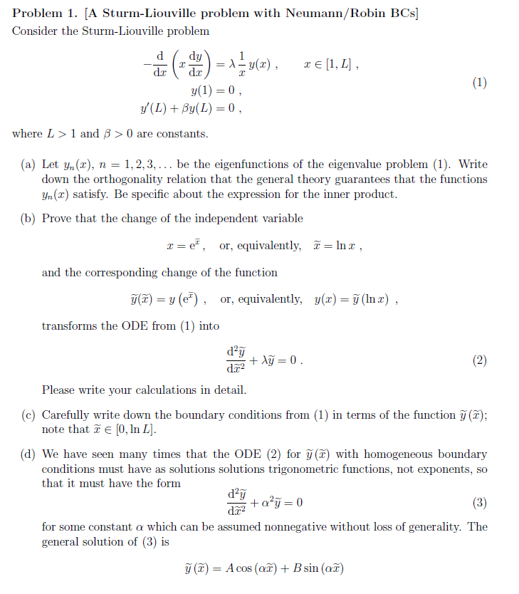 Solved Problem 1. [A Sturm-Liouville Problem With | Chegg.com