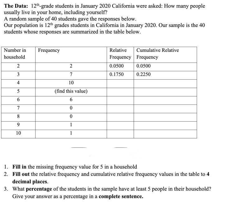 Solved The Data: 12th -grade students in January 2020 | Chegg.com