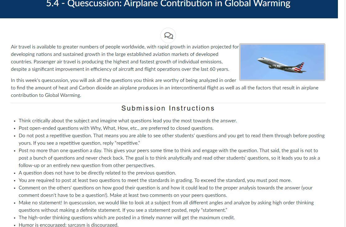 Solved 5.4 - Quescussion: Airplane Contribution in Global | Chegg.com