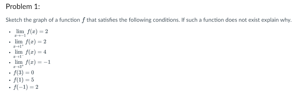 Solved Problem 1: 3-1 Sketch the graph of a function f that | Chegg.com