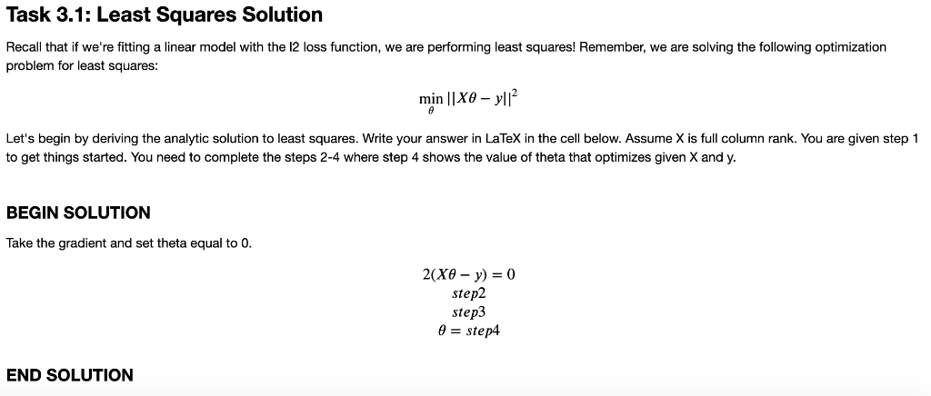 Task 3.1: Least Squares Solution Recall that if we're | Chegg.com